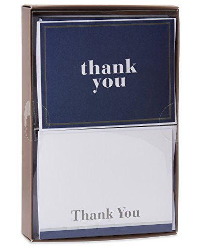 American Greetings 50-Count Thank You Note Cards, Navy and Silver Duet Design