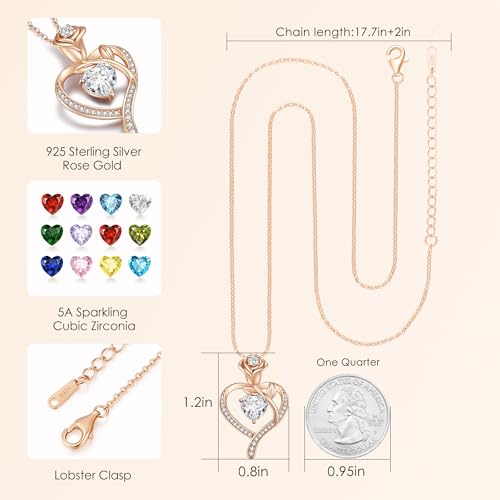 925 Sterling Silver Rose Love Heart Birthstone Necklaces for Women Jewelry | Hypoallergenic Nickel-Free & Lead-Free Pendant,Birthday Anniversary Christmas Gift for Women Wife Mom Girlfriend - color: Rose Gold-04-Apr