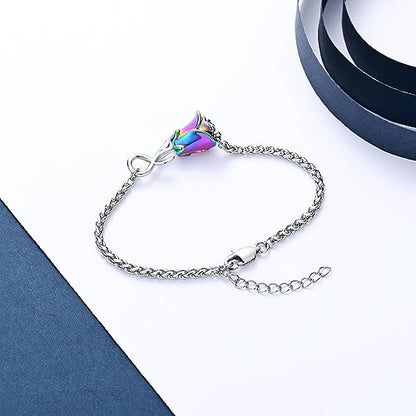 Rose Flower Ashes Bracelet for Women Cremation Memorial Jewelry - color: Customize