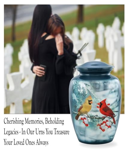 Cardinal Urn - Full Size Cardinal Couple Cremation Urn - Adult Cozy Cardinals Urns for Men and Women - Cardinals Funeral and Memorial Urns for Human Ashes Upto 210 Lbs with Velvet Bag (Large) - size: Large