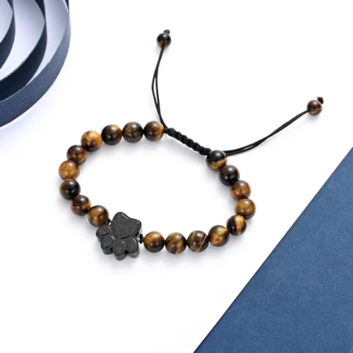 constantlife Cremation Bracelet for Ashes Stainless Steel Paw Print Urn Jewelry Braided Rope Adjustable Bangle Keepsake Pet Dog Cat Ash Holder Memorial Gift for Women Men - color: Tiger Stone-Black