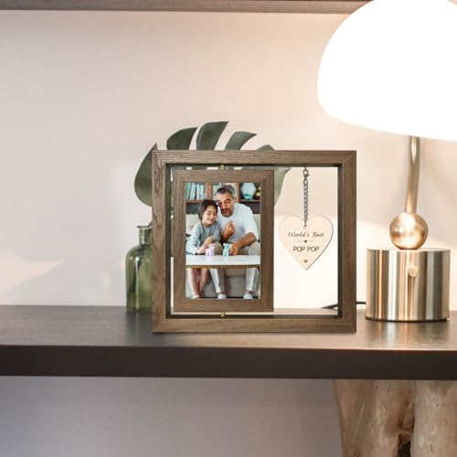 EYITUPC Rotating Wood Pop Pop Picture Frame Gift for Birthday | 4x6 Double Photo Frame, Thoughtful Pop Pop Gifts Father's Day Christmas - color: World's Best Pop Pop