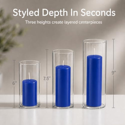 yummi Set of 36 Slim Pillars and Cylinder Vases - Royal Blue - color: Royal Blue