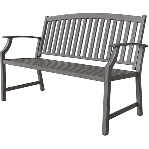 Grand patio Farmhouse Outdoor Bench, Garden Benches with Anti-Rust Aluminum, Faux Wood Grain Finish Frame Patio Bench for Front Porch, Weathered Gray | Anti-rust Aluminum Frame, Faux wood Grain Finish, for Front Porch, Yard, Park, Garden - color: Weathere