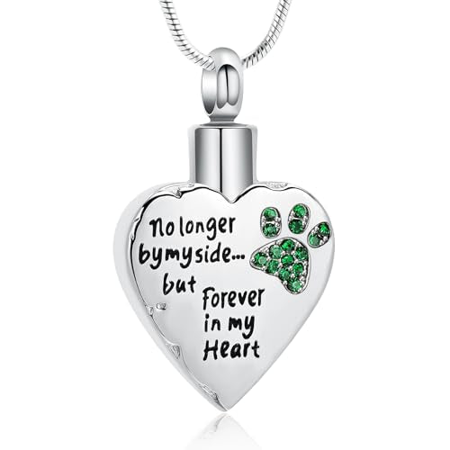 memorial jewelry Your Wings were Ready, But My Heart was Not Stainless Steel Carved Locket Cremation Urn Necklace for Pet Dog Cats - color: No Longer-Green