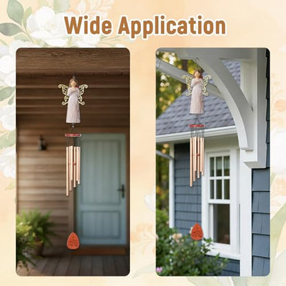 Angel Memorial Wind Chime, Sympathy Gifts for Loss of Loved One with Engraved Wood Plaque & Angel, Bereavement Condolence Remembrance Gifts for Loss of Mom Dad Friend or Family