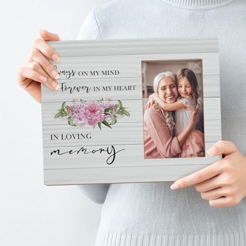 In Loving Memory Picture Frames, Memorial Picture Photo Frames, In Memory of Loved One Gifts, Sympathy Gift, Always on my Mind Forever in My Heart Wood Picture Frames for 4x6 Photos