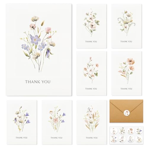BGTCARDS Thank You Cards with Envelopes & Stickers, 32 Pack, Wildflower