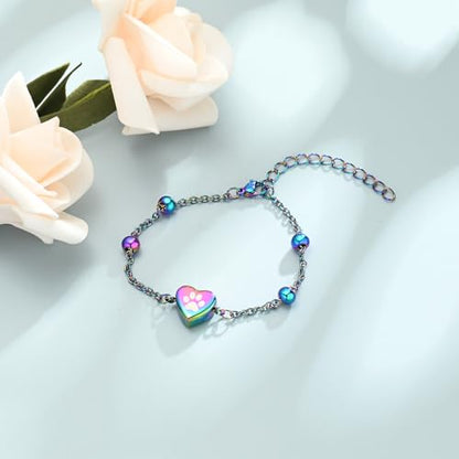 shajwo Pet Cremation Jewelry Paw Print Heart Urn Bracelet for Ashes - color: Rainbow