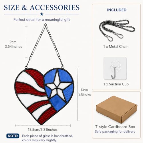 American Flag Heart Suncatcher, 6-Inch Stained Glass Window Hanging - color: D-heart