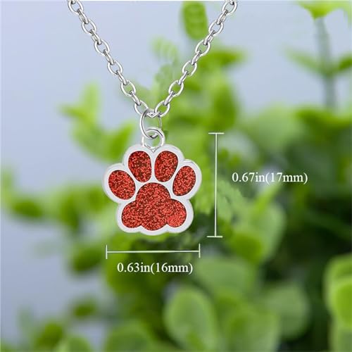 Dreuyet Paw Necklace and Earrings Set for Women Glitter Cute Dog Cat Pet Paw Print Pendant Necklace Earrings Lovely Animal Charm Jewelry Set Gifts - color: Silver Red
