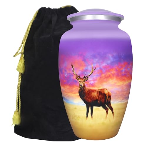 M MEILINXU Purple Deer Urn, Large Urns for Human Ashes Adult Man, Red Sky | Urn for Ashes for Women, Decorative Burial Memorial for Men, Funeral Services, Family Remembrance, Home or Columbarium Niche - color: Purple