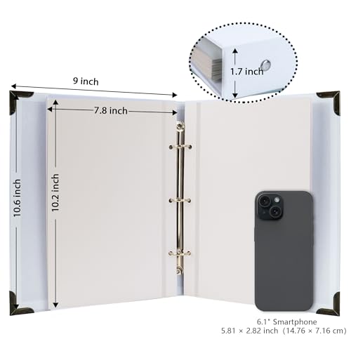 Vienrose 3 Rings Self Adhesive Photo Album 20 Sheets/40 Pages White | Hardcover, DIY Scrapbooking Kit, Paper Scrapbook, 9 x 10 6 inch, Lover Friends Kids Wedding - color: White, size: 9'' x 10.6''40Pages