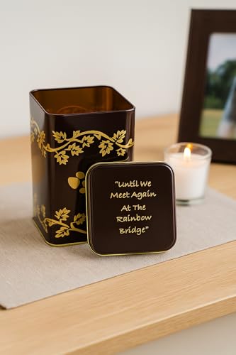Rainbow Bridge Cremation Urn Tins Set - Small, Medium, Large - Nesting Memorial Containers with Gold Paw Prints and Ivy Design - Pet Ashes and Keepsakes