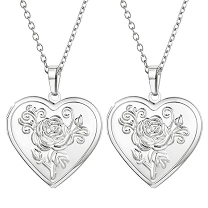 2 Pcs Locket Necklace that Holds Pictures Stainless Steel Locket Pendant Necklace Memory Photo Pendant Necklace for Women Girls - color: Heart style 4