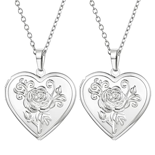2 Pcs Locket Necklace that Holds Pictures Stainless Steel Locket Pendant Necklace Memory Photo Pendant Necklace for Women Girls - color: Heart style 4