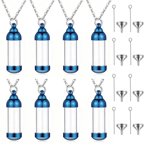 weikui Vial Necklace Glass Vial Pendant Set of 8 Stainless Steel Glass Container Urn Necklace for Ash Cremation Jewelry Ashes Holder Memorial Pendant ﻿ - color: Blue