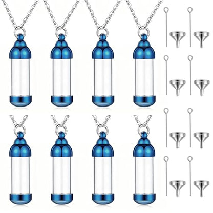 weikui Vial Necklace Glass Vial Pendant Set of 8 Stainless Steel Glass Container Urn Necklace for Ash Cremation Jewelry Ashes Holder Memorial Pendant ﻿ - color: Blue