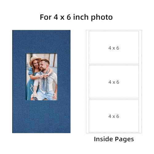 4x6 Slip In Photo Album Holds 300 Pockets Cloth Cover Navy Blue | DIY cover window, Acid free pages, PVC free pockets, Family Travel Wedding, Gift ready - color: Navy Blue, size: 300 Pockets
