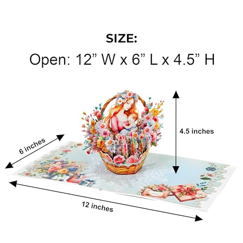 iGifts And Cards Mother & Baby Floral Basket 3D Pop-Up Card 6" x 6" | Eternal Nurture, Watercolor Art, First Mother's Day, Baby Shower, Congratulations, Grandmother, New Parent, Keepsake Memento - color: Mother and Baby
