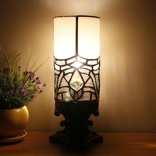 Small Tiffany Table Lamp Mini Stained Glass Desk Lamp White Bending Style - color: White Bending Style