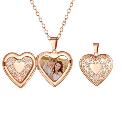 FindChic Locket Necklace for Women Custom Photo Memorial Gifts Multi-Shaped | Silver/Black/Rose Gold/Gold Plated Personalized Gifts for Loved Ones, Birthday Valentine's Day Keepsake - color: Rose-Heart to Heart