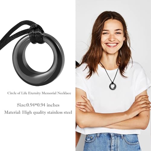 Hearbeingt Cremation Jewelry Urn Necklace for Ashes for Women Men, Circle of Life Eternity Memorial Pendant Ash Jewelry - color: Black