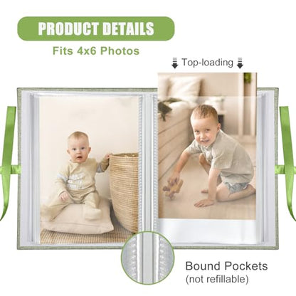 Photo Album 4x6 100 Pockets, Slip-in Picture Albums, Linen Cover Top Loader Vertical Pockets Albums for Baby, Kids Boy Girls, Wedding, Family, Anniversary, Grass Green - color: Grass Green, size: 100 Pockets white Bandage