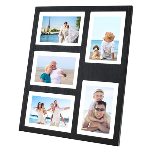 Hand-Painted Black Wood Collage Frame, 5 Openings for 4x6 - color: Black-1, size: 5 4X6