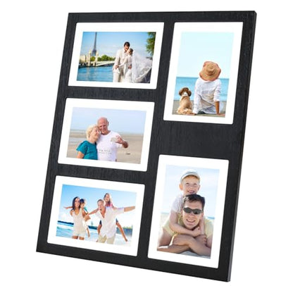 Hand-Painted Black Wood Collage Frame, 5 Openings for 4x6 - color: Black-1, size: 5 4X6