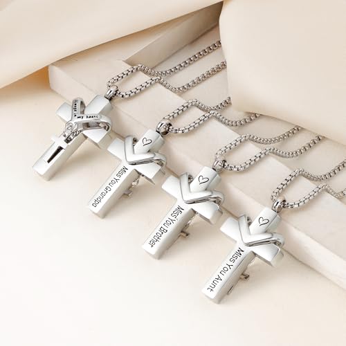 Cremation Cross Necklace for Ashes Cross Urns Locket Pendant Ashes Holder Stainless Steel Memorial Jewelry - style: Miss You Husband