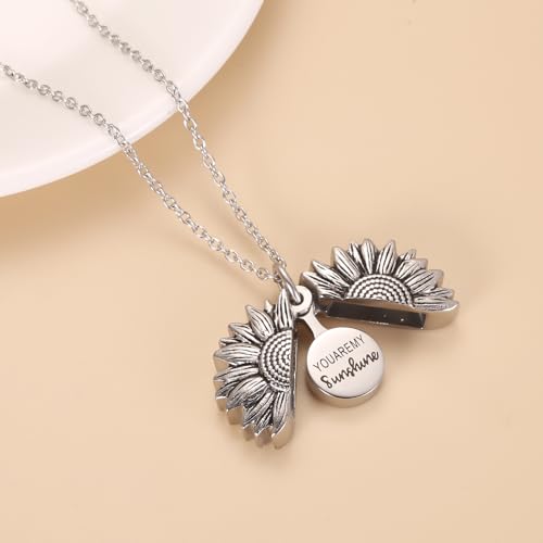 Sunflower Cremation Urn Jewelry For women - color: Silver
