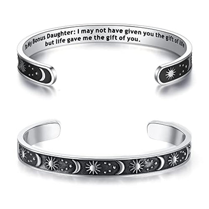 TONY & SANDY Inspirational Bracelets for Women Teen Girls Personalized Gifts for Daughter Granddaughter Mom Sister Friends Stainless Steel Engraved Cuff Birthday Easter Christmas - style: A - Bonus Daughter Gifts - Sun & Moon - I may not have given you th