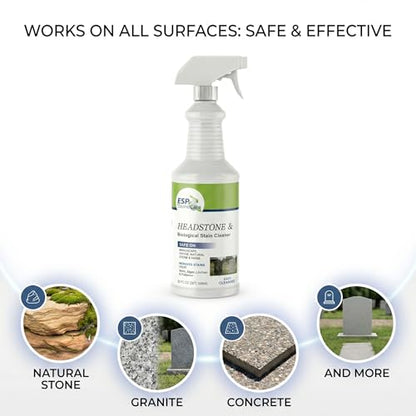 Headstone Cleaner Kit for Grave Cleaning - 1 Quart Spray Solution - Includes Drill Brushes - Ideal for Cleaning Headstones, Tombstones, and Memorials