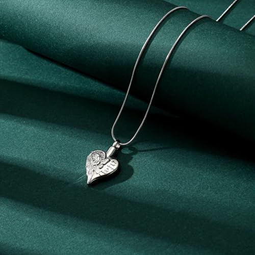 Love Heart Cremation Jewelry Urn Necklaces Butterfly Urn Necklaces for Ashes Memorial Keepsake Pendant for Women Men Gifts With Funnel Kit & Bag - color: Silver