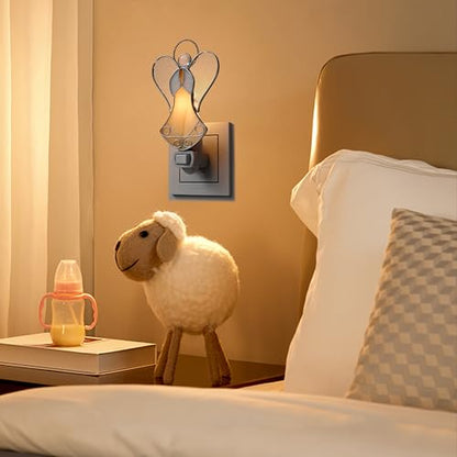 Stained Glass Guardian Angel Night Lights Plug in,Yellow Color - color: Angel Night Light-Yellow