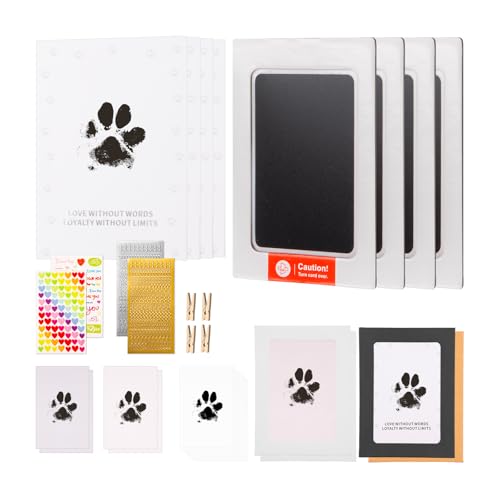 Pet Paw Print Impression Kit – Inkless Ink Pad for Dogs and Cats, Dog Nose Print Kit, Paw Print Keepsake,Non-Toxic Pet Impression Kit,Memorial Gifts for Pets（Black,4 Pack）
