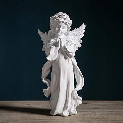 H&W Angel Statue, Angel Figurine, Adorable Flower Girl Decorative Ornaments | 12.5''H, Home Decor Fairy Prayer, Pray for Your Family, Christmas & Thanksgiving Day Decoration 【A】