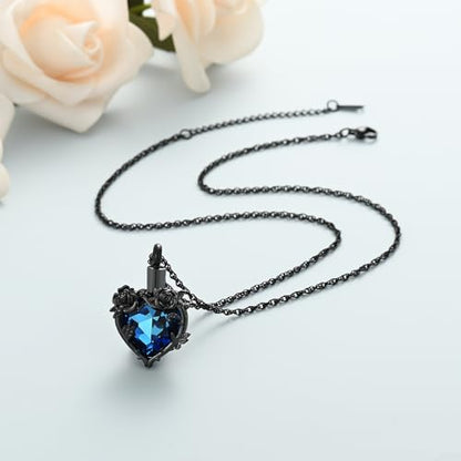 shajwo Cremation Jewelry Rose Flower Heart Urn Necklaces for Ashes for Women Memorial Human Ashes Pendant - color: Black-Blue