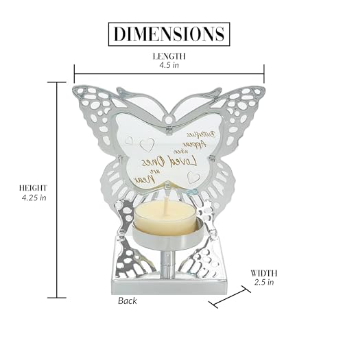 Pavilion Gift Company- Butterflies - 4.75" Silver Butterfly Shaped Tealight Holder Tealight Candle Memorial Bereavement Remembrance Funeral Home Decor