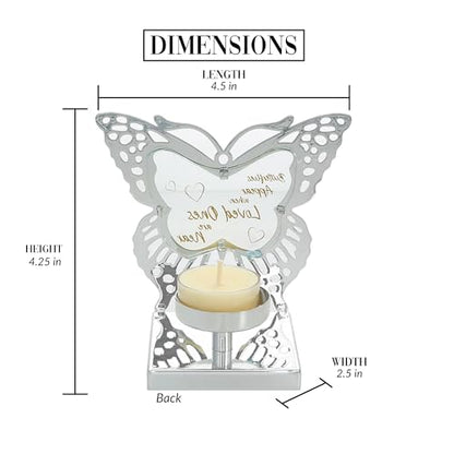 Pavilion Gift Company- Butterflies - 4.75" Silver Butterfly Shaped Tealight Holder Tealight Candle Memorial Bereavement Remembrance Funeral Home Decor