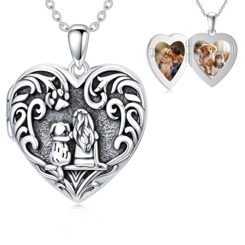 Dorunmo Personalized Heart Locket Necklace That Holds 2 Picture 925 Sterling Silver Custom Lockets Pendant Memorial Jewelry Gifts for Mom Sisters - color: Dog, style: Personalized-Photo