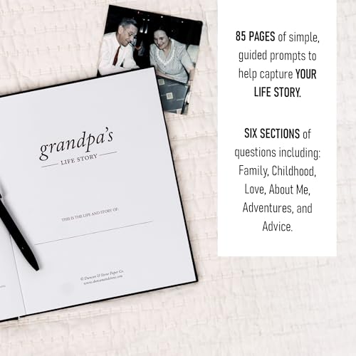 Duncan & Stone Grandpa Legacy Journal, Life Memory Book, Prompts, Charcoal | Linen keepsake with prompts & family tree for Grandpa to share his life story; an 85-page legacy gift for grandfather - style: Your Story Grandpa