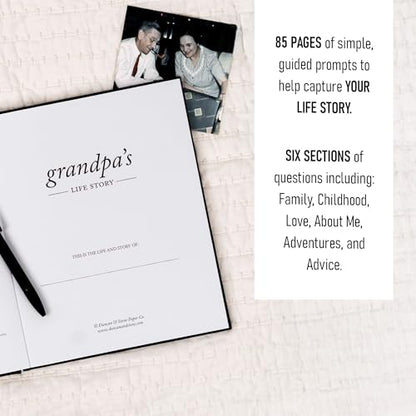 Duncan & Stone Grandpa Legacy Journal, Life Memory Book, Prompts, Charcoal | Linen keepsake with prompts & family tree for Grandpa to share his life story; an 85-page legacy gift for grandfather - style: Your Story Grandpa