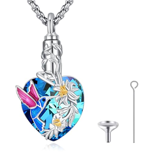 Urn Necklace for Ashes for Women/Men 925 Sterling Silver Cremation Jewelry w/Funnel Filler Memorial Jewelry Gifts - color: E-Hummingbird 2, style: Non - Customized