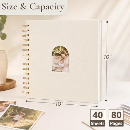 Vienrose Scrapbook Album,80 Pages,10x10 Inch,Beige | Linen Arch Window,Personalized DIY Photo Album – Wedding,Baby Shower,Anniversary,Travel,Keepsake Gift - color: Beige, size: 10 INCH 80 Pages