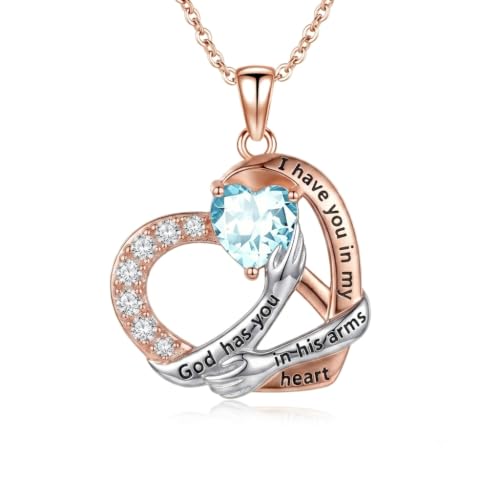 TUGHRA Memorial Heart Necklace, Birthstone Pendant for Loss of Loved One | For loss of mom wife child or loved one 18+2" adjustable birthstone gifts box anniversary or any grief day - color: March birthstone