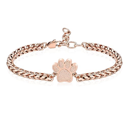 Paw Print Urn Bracelet for Ashes for Pet Cremation Jewelry for Ash Holder | cremation jewelry,stainless steel,holds pet & human ashes,memorial gift,engraved,memorial bracelet,link chain bracelet - color: Rose