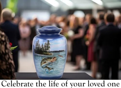 Gone Fishing Bass Cremation Urn – Adult Urn for Human Ashes up to 210 lbs – Fisherman Tribute Memorial Funeral Urn for Men and Women – Full Size Bass Fish Urn with Velvet Bag (Large) - size: Large (Bass)