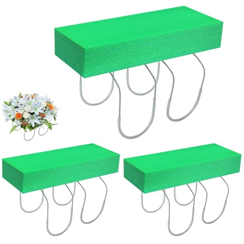 GRPFS 3 Pack Cemetery Saddles for Headstones 12 Inch Galvanized Gravestone Saddle with Flower Foam Blocks，Cemetery Headstones for Graves